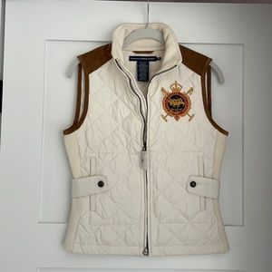 Ralph Lauren Sport women’s quilted vest with suede shoulder embellishment.